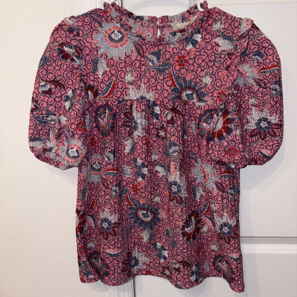 Loft Floral Textured Women's Short‎ Sleeve Shirts Size Small Lot Of 2 - Picture 13 of 16